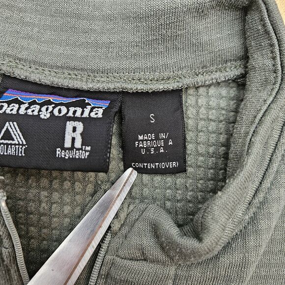 VINTAGE PATAGONIA Regulator Polartec Olive Green Fleece Vest Waffle Mens Size S - Picture 3 of 11